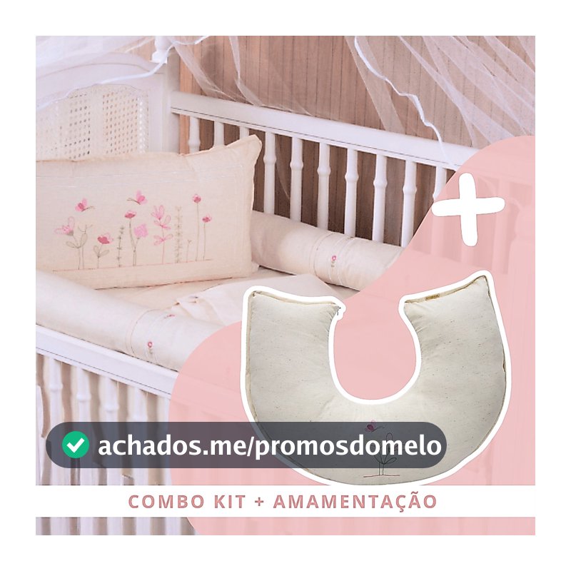 Kit Berço Menina Luxo Borboletas e Flores Linho 100% Algodão + Almofada Amamentação Luxo