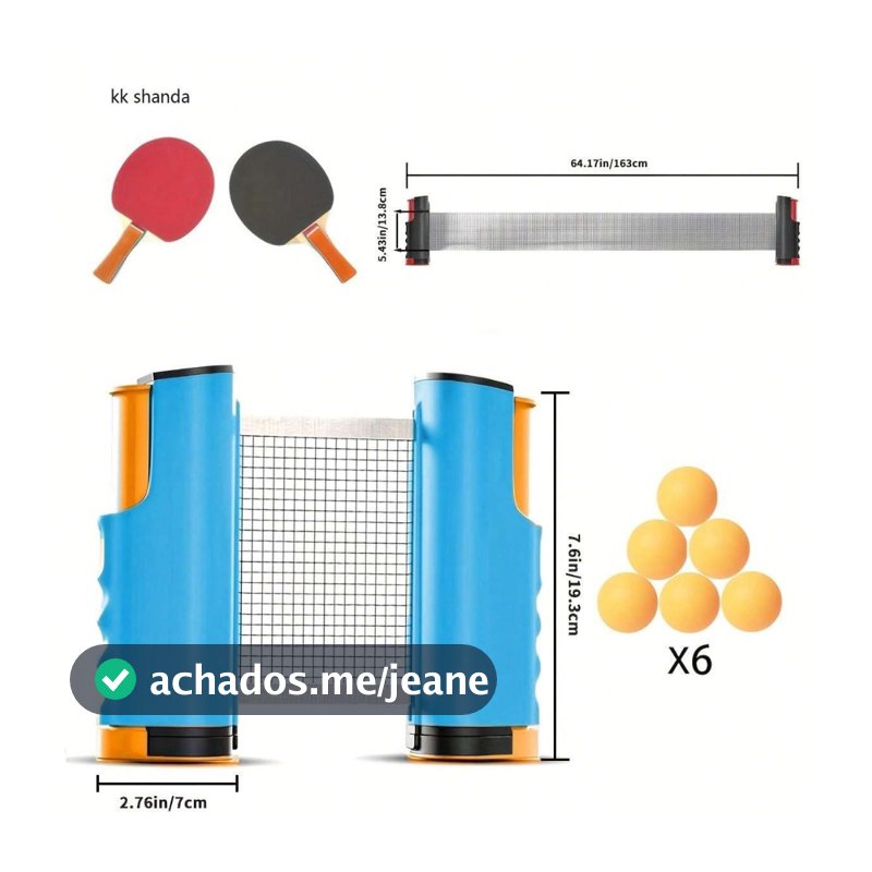 1 Conjunto - 1 Rede Preta + 2 Raquetes Com Alças Coloridas + 6 Bolas Amarelas
