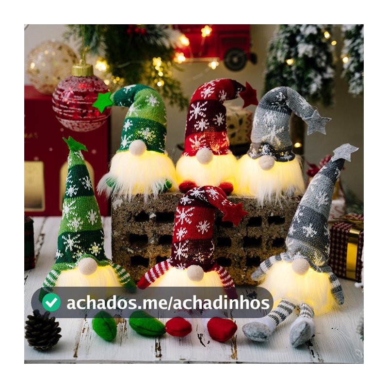 Boneca Sem Rosto Da Mesa De Natal Do Gnomo Com Decorações Dos Ornamentos Das Luzes