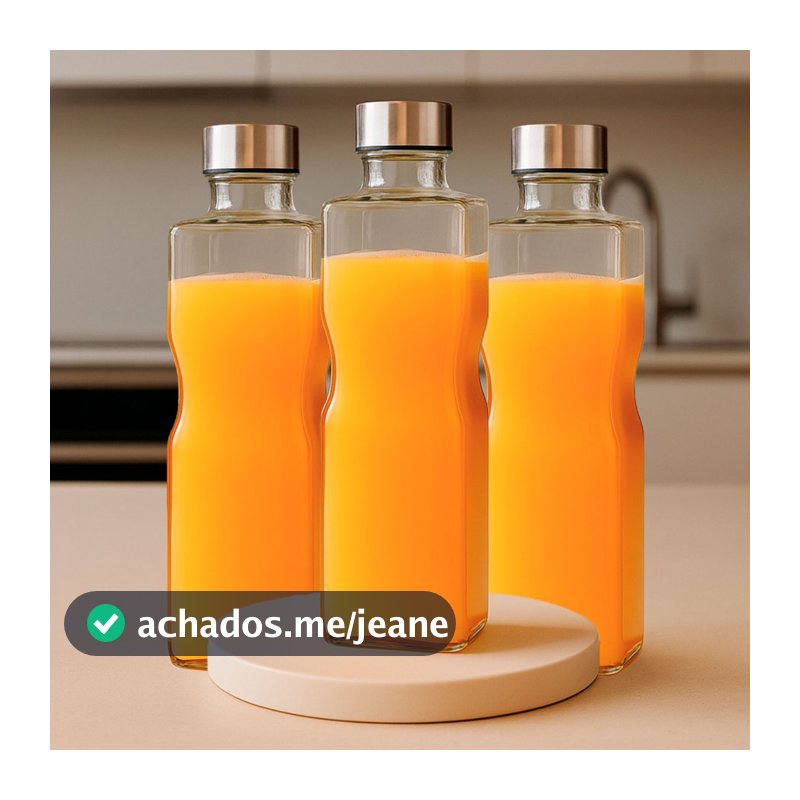 Garrafa Quadrada Flash 1, 2 ou 3 unid Vidro Água Suco 1.100mL Geladeira Livre BPA