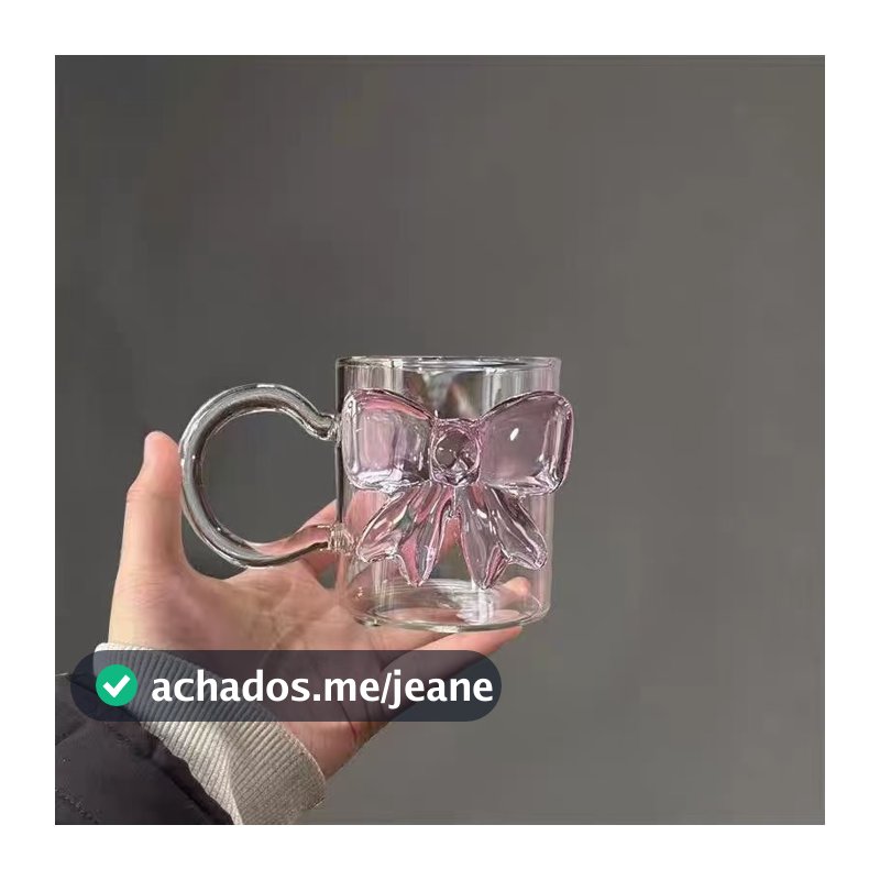 Caneca de vidro com laço 3D rosa 300ml