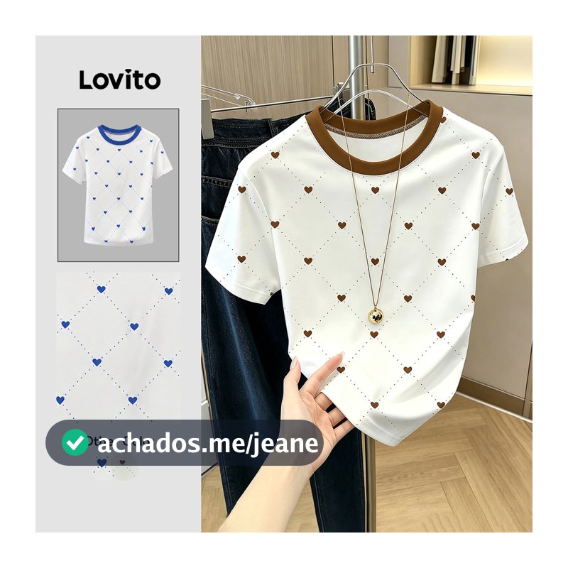 Lovito Camiseta Casual de Tecido com Costura de Padrão Colorida Primavera/verão para Mulheres LK6EDD203
