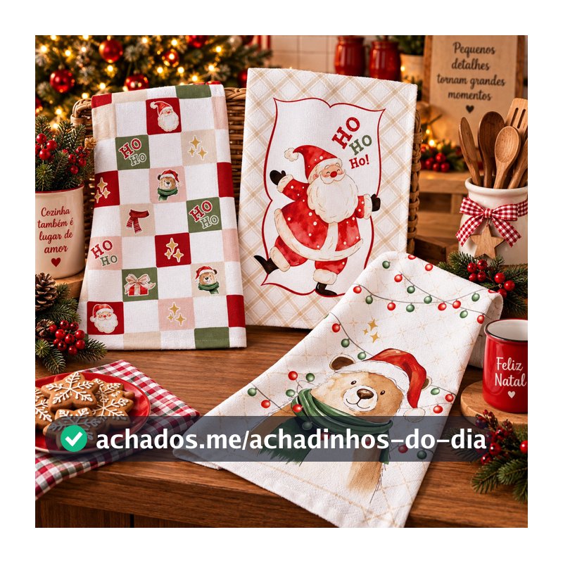 Kit 3 Panos de Copa Prato Natal Dohler 45x65 100% Algodão