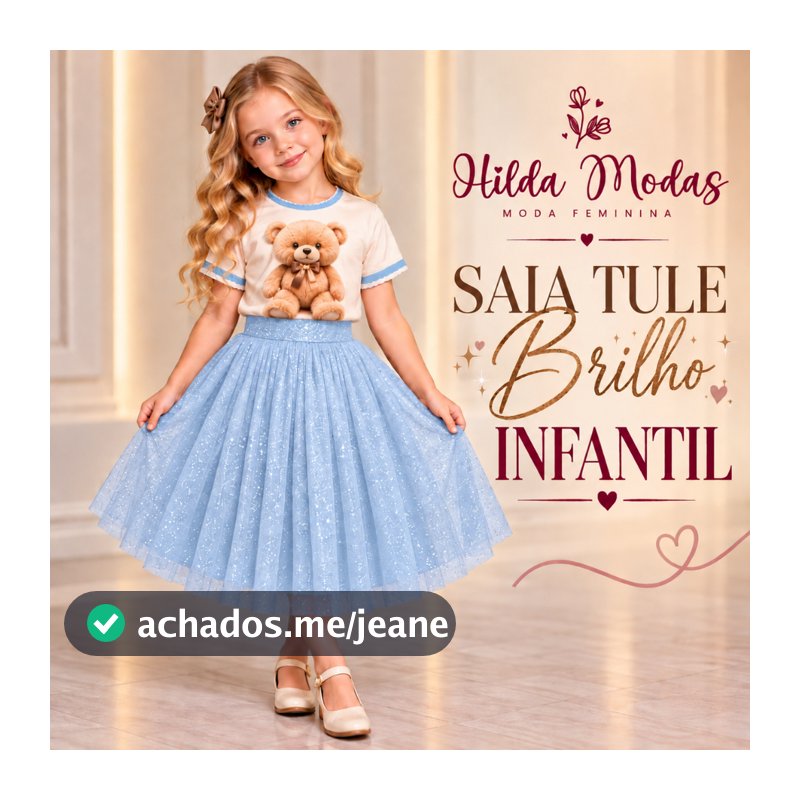 Saia Tule Infantil Cristal de Brilho Glitter forrada Lisa Moda evangélica Fardamento Festividade Congresso