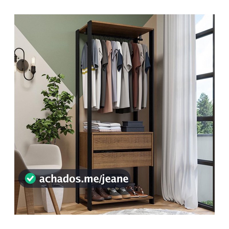 Guarda-Roupa Closet Modulado Valencia 2 Gavetas 70cm Rustic/Preto Madesa