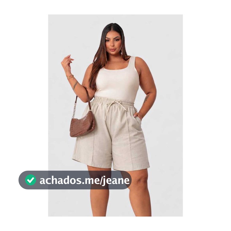 Short Feminino Plus Size  Linho Bermuda Cintura Alta Com Bolsos Laterais Casual Conforto e Estilo