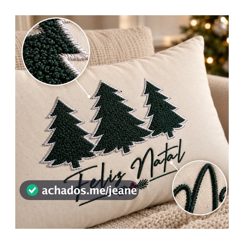 Amofada Natal Decorativa Bordada em Linho 30x50cm