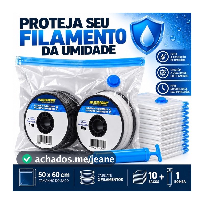 Kit 5/10 Sacos a Vácuo Filamento 3D para Proteção da Umidade 50x60cm + Bomba Manual