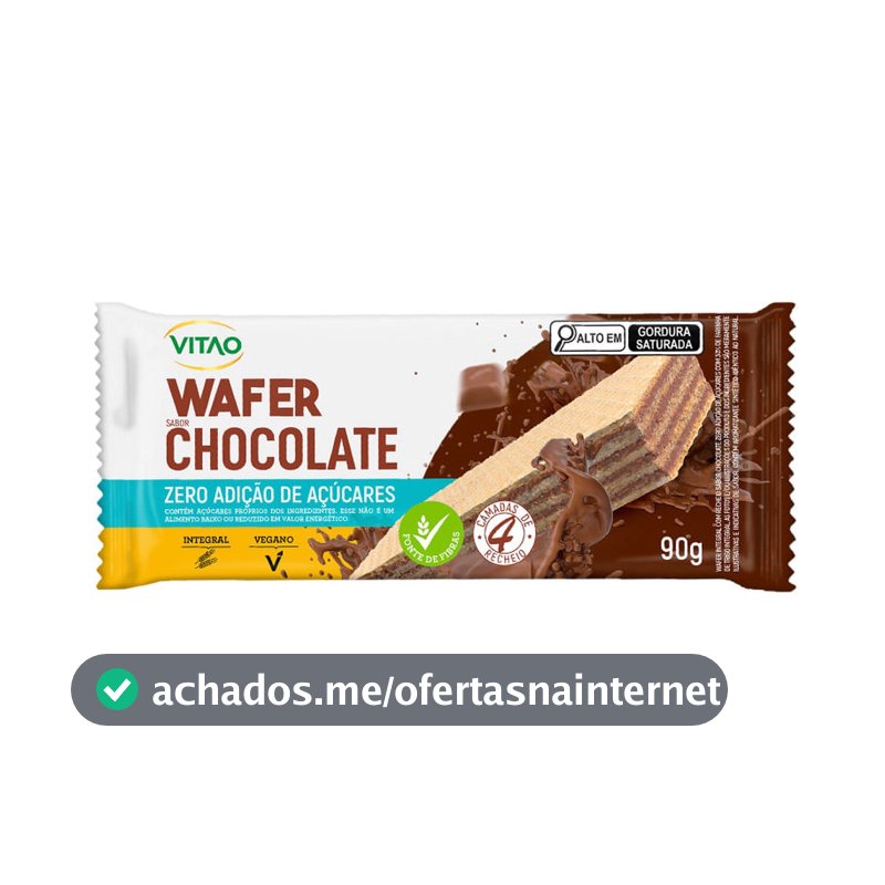 Validade próxima Wafer Chocolate Zero Açúcar Vitao 90 g - Vegano