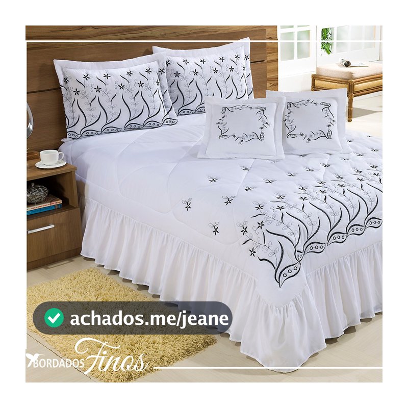 Kit Roupa de Cama Colcha Cobre Leito Desejos 7 Pecas Bordado com Almofadas Solteiro Casal Queen King