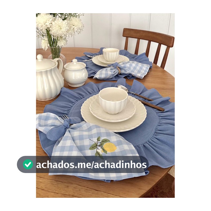 Kit Jogo americano Azul Redondo Babadinho Coleção Limão ( 2 Lugares a mesa )
