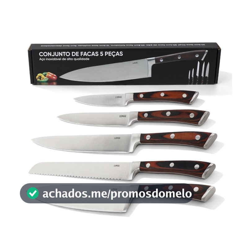 LUMAI Jogo de Facas Atenas 5 Peças Aço Inox Cabo Madeira Edição Limitada Premium para Cozinha