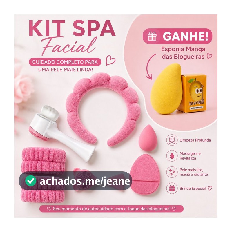 KIT 6 PCS Acessórios de Skincare Cuidado Facial Spa Feminino - Tiara Nuvem,Pulseira  Atoalhada,Escova Facial Massagea