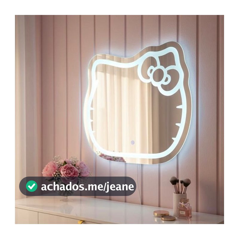 Espelho Jateado Gatinho Infantil 70x65cm LED Touch 3 Tons Rosa Branco Amarelo