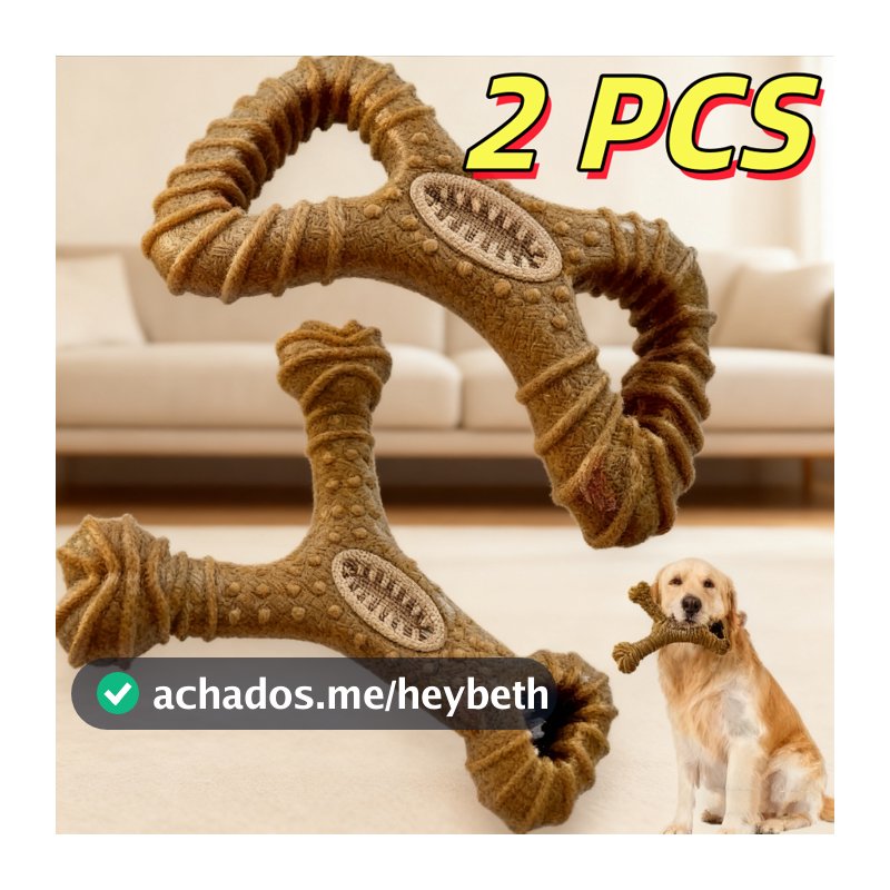 Brinquedo Interativo Osso Mordedor Cachorro Sabor Bacon Maciço E Resistente De Fibra De Trigo