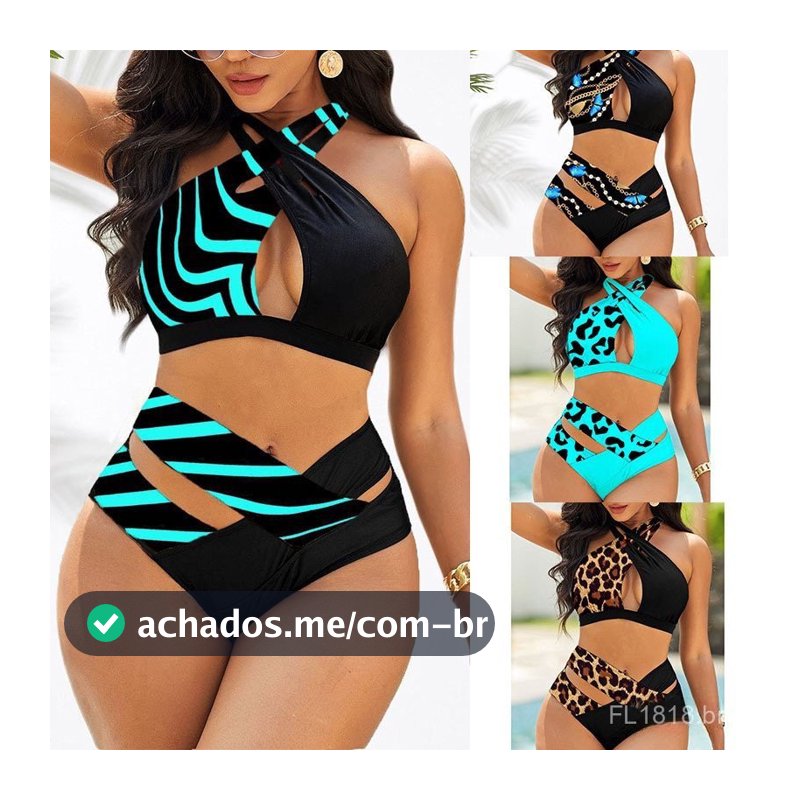 5XG Plus Size Triângulo Pescoço Cross Split Biquíni Feminino Maiô bikini plus size mulheres estofado praia swimwear