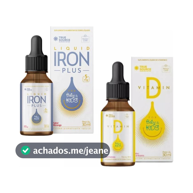 Kit Liquid Iron 30ml + Vitamina D 30ml - True Source Sem Sabor