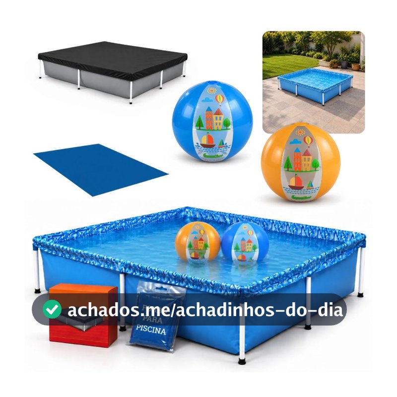 Kit Piscina 1500 Litros + Capa e Forro Mor + 2 Bolas Inflável Coloridas