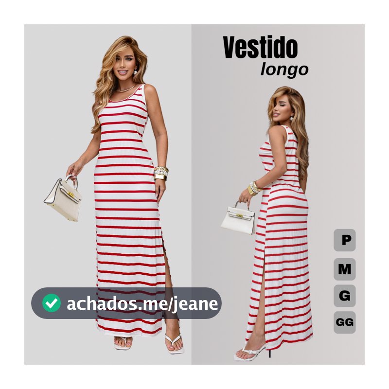 Vestido Malha Viscolaycra Listrado Midi Sem Manga