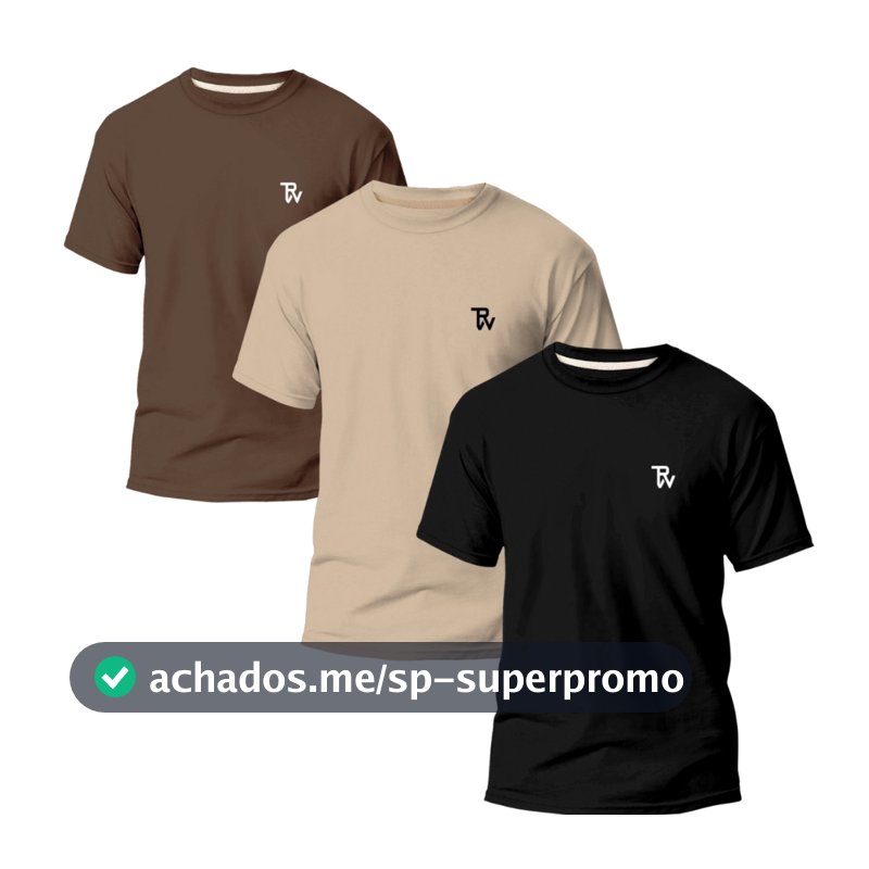 Kit 3 Camisetas Básicas Masculina Slim Algodão T01