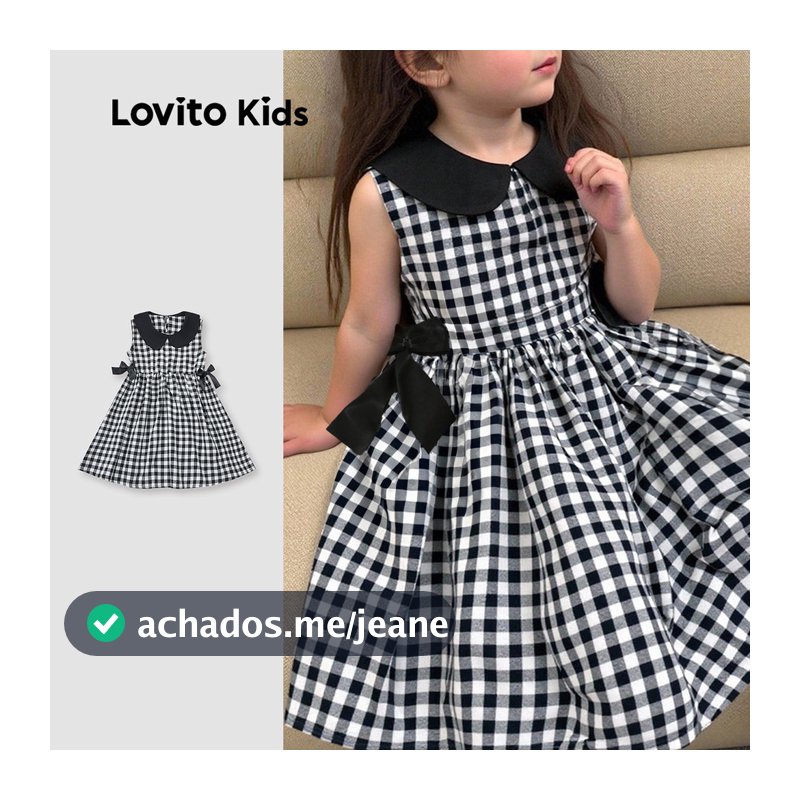 Lovito Kids Casual Vestido Fofo Colorblock Primavera/verão Preto e Branco para Menina L160LD202