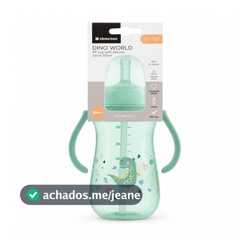 Copo Com Canudo 300ml Infantil Vai ao Micro-ondas e Lava Louças Dino World Kikkaboo