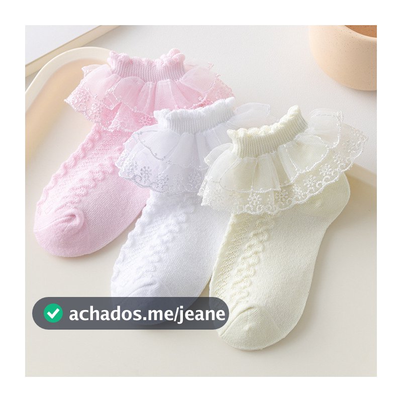 Kit 3 Pares de Meia Menina Infantil e para Bebê de Renda Daminha Batizado, Social com Babado