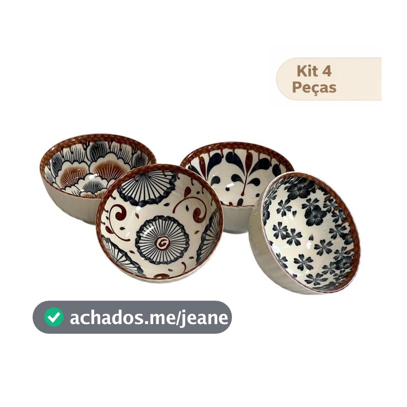 Jogo de Bowls Cerâmica 4 Peças Florata 11,5cm x 6cm - 280ml
