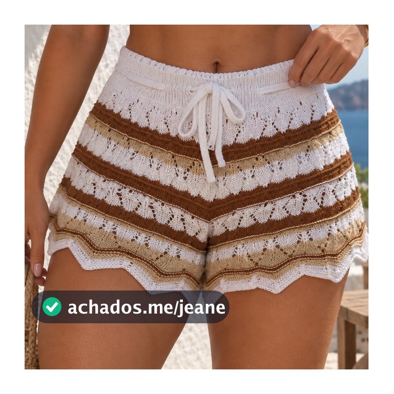 Shorts Saída De Praia Feminino Tricot Listrado Colorido Com Cordão Roupa Feminina Verão Moda Praia