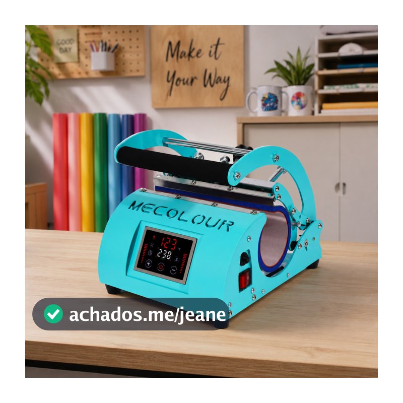 Prensa Térmica Dupla Sublimação Para 2 Canecas 11oz Ou Copo 20oz Touch Screen 110V/220V Rosa Azul