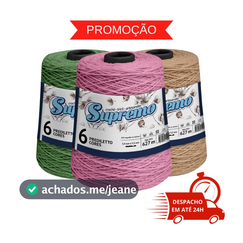 Barbante Supremo Prediletto Cores 600g Fio 6 TEX 931 Algodão Crochê