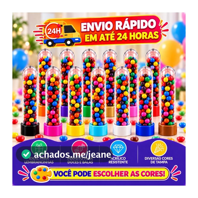 50 Tubetes Acrílico 13cm para Lembrancinhas, Festas, Aniversários e Decoração - Várias Cores