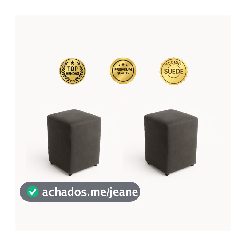 Kit Puff e Banqueta Decorativo 02 Unidades Quadrado Estofado em Tecido Suede - Decoração para Quarto e Sala