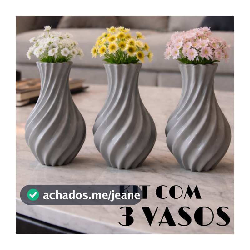 Kit 3 Vasos Decorativos Espiral 3D Moderno para Mesa e Sala Decoração Flores e Plantas
