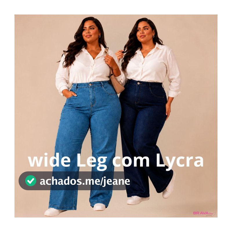 Calça Jeans Wide Leg  Plus Size Feminina Elastano Cintura Alta 46 ao 54 Moderna tendência Elegante Levanta Bumbum