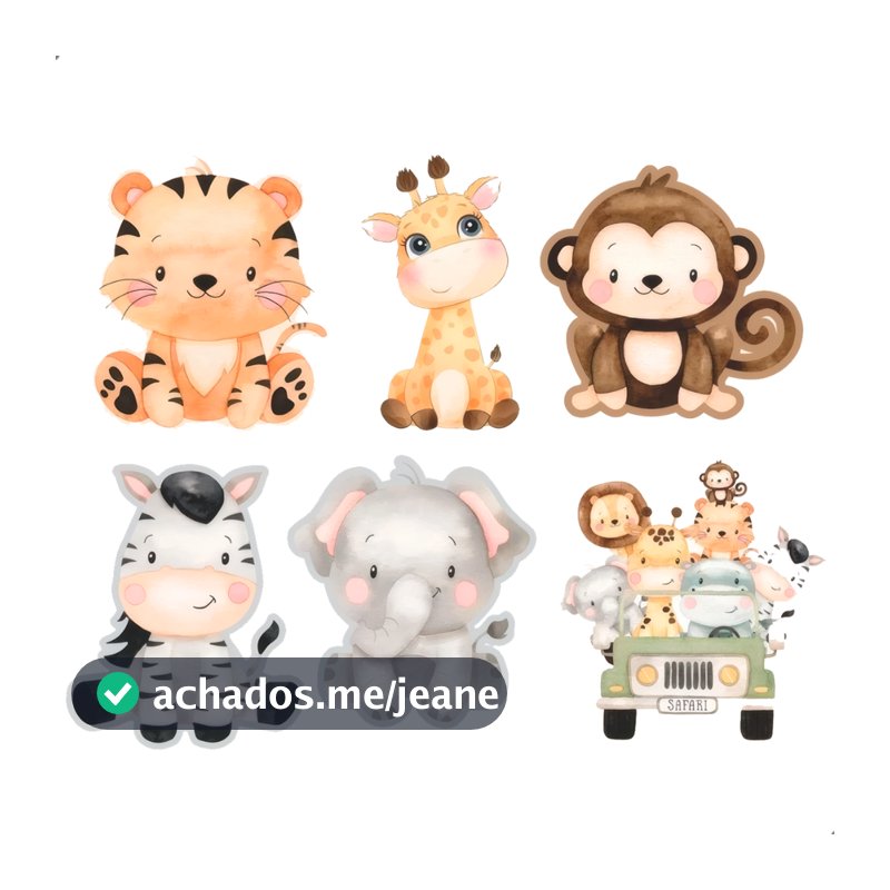 Kit Display Safari Baby MDF 18cm com Suporte Festa Infantil Animais Carrinho Selva Decoração Mesa
