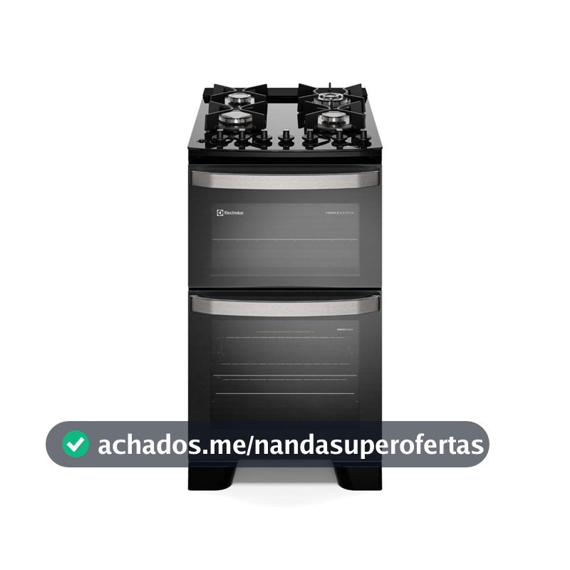 Fogão 4 bocas Electrolux Preto Experience Mesa de Vidro, 2 Fornos e Grade de Ferro Fundido (FE4DB)