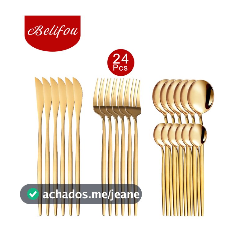 Belifou Kit 24/48 Natal Jogo De Talheres Aço Inoxidável Dourados Conjunto de tabela