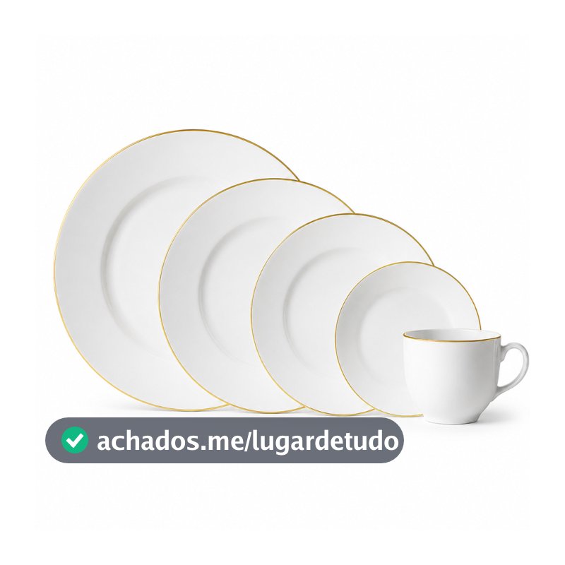 Aparelho de Jantar Prato Caneca Borda Dourada Luxo Premium 20pcs Catarina