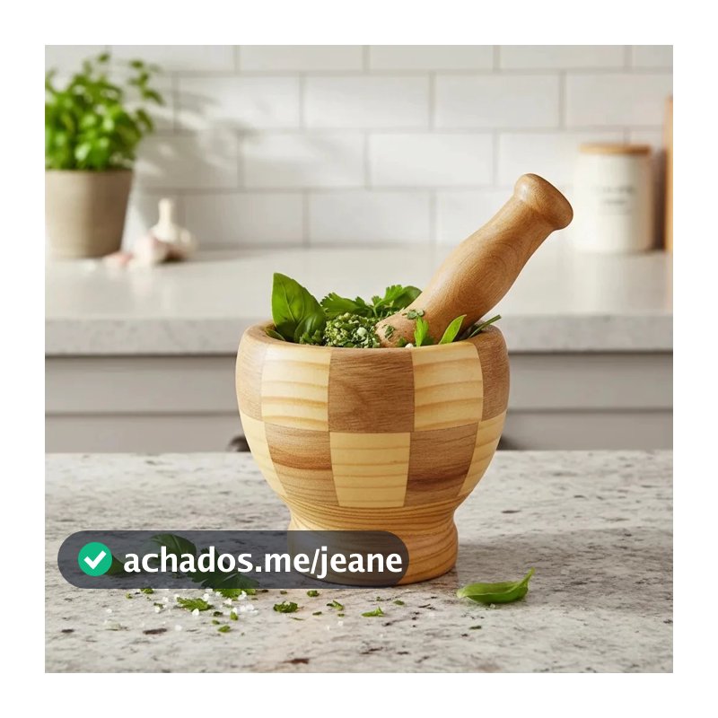 Pilão com Socador Bambu para Alho em Madeira - Preparo Drinks Amassador lho, Ervas e Temperos