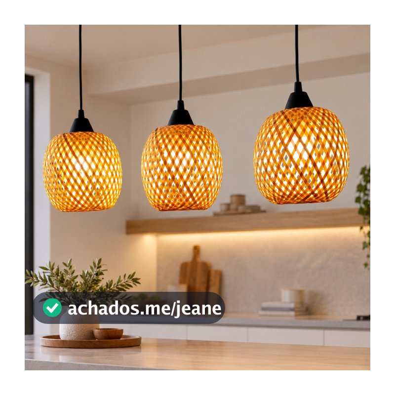 Luminaria Fibra Natural Teto Pendente Moderno Redondo Fio Preto branco - 3 metros 127|220v