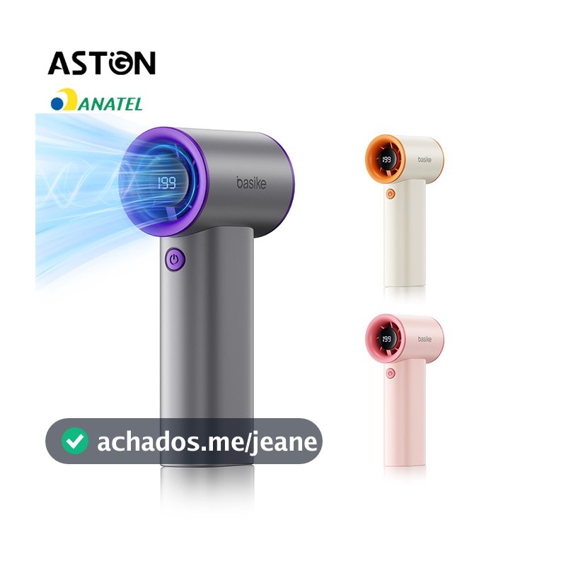 Astgn X Basike Ventilador de Mão Portátil 199 Níveis de Velocidade, Tela Digital USB Recarregável