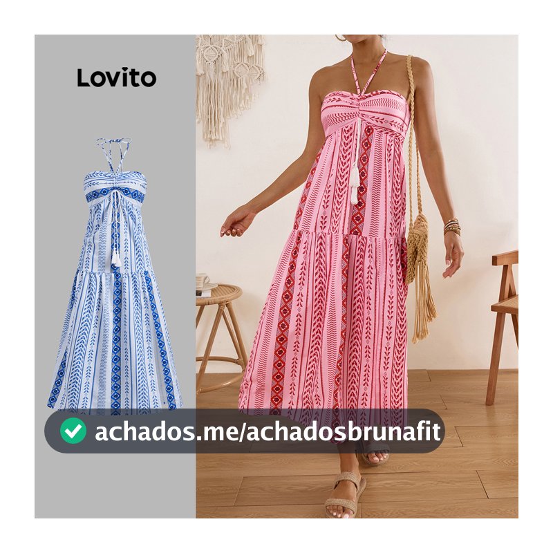 Lovito Vestido Boho De Verão/primavera Praia Longo Com Estampa Tribal E Franjas Para Mulheres LBL17610