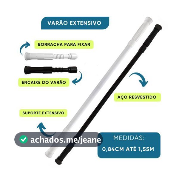 Varão Extensivo Ajustável Para Cortina Box Banheiro Tamanhos Variados Suporte Extensor Branco/Preto