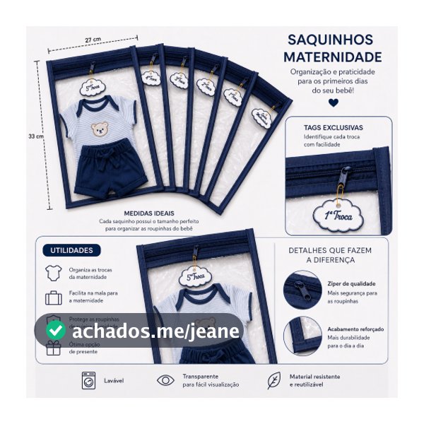 6 Saquinho Maternidade Organizador Viagem Mala Bebê  + 6 TAG MALA/VIAGEM/ROUPA SECA/ROUPA LIMPA