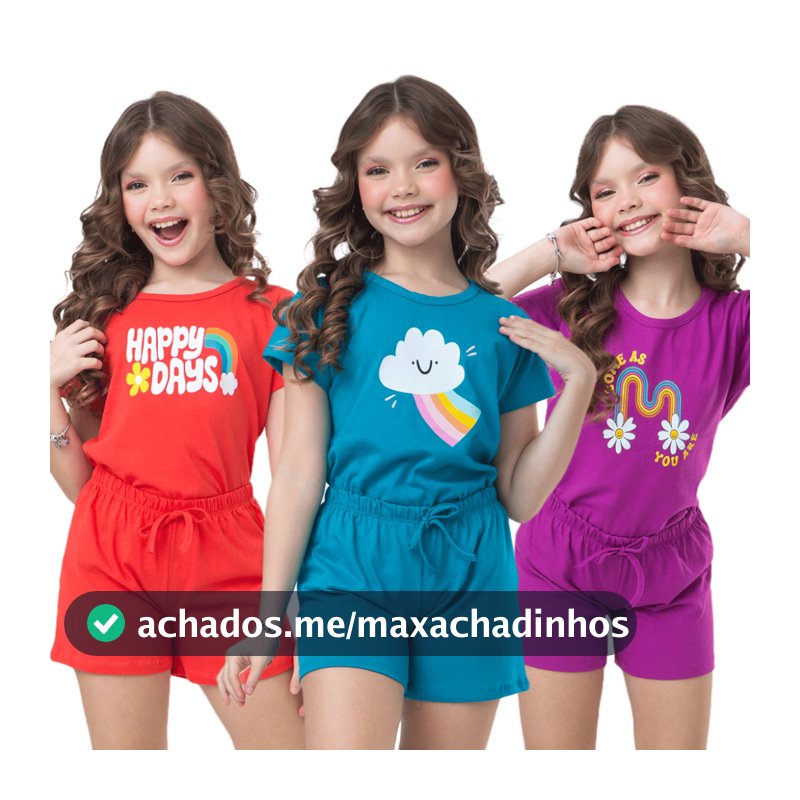 Kit Sortido 06 Peças de Roupas Infantil Menina 3 Camisetas + 3 Bermudas Kit com 3 Conjuntos de Roupa Infantil Menina