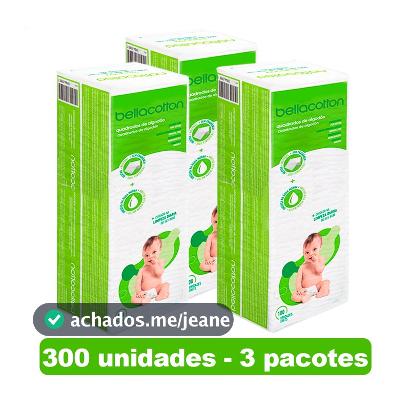 Algodão Quadrado Bellacotton Bebê Kit 3x100 Hipoalergênico Sem Fragrância Recém Nascido