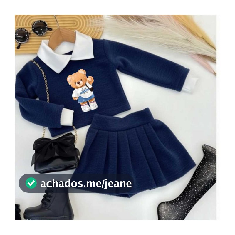 Conjunto infantil para meninas ursinho saia colegial