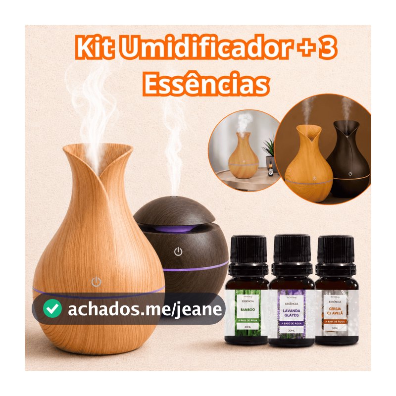Kit Umidificador De Ar + 3 Essências 10ml | Difusor Aromatizador Vaso Escolha Seu Modelo Atomizador