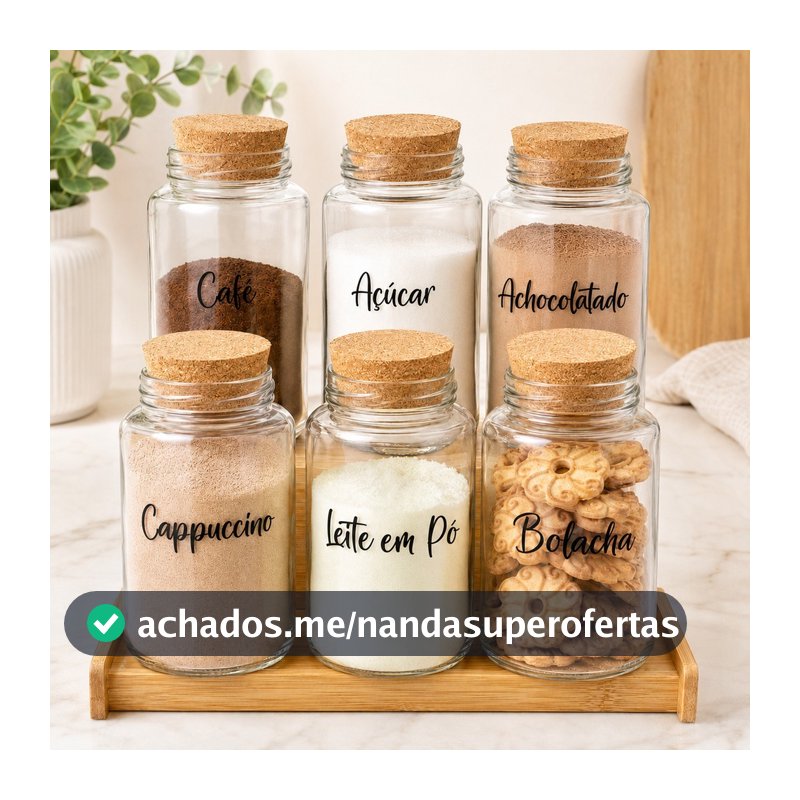 Kit Cantinho do Café 810ml | ESCOLHA SEU KIT | Potes de Vidro | Tampa de Cortiça com ou sem Adesivos | Armazenamento